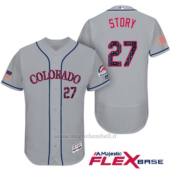 Maglia Baseball Uomo Colorado Rockies 2017 Estrellas y Rayas Trevor Story 27 Grigio Flex Base